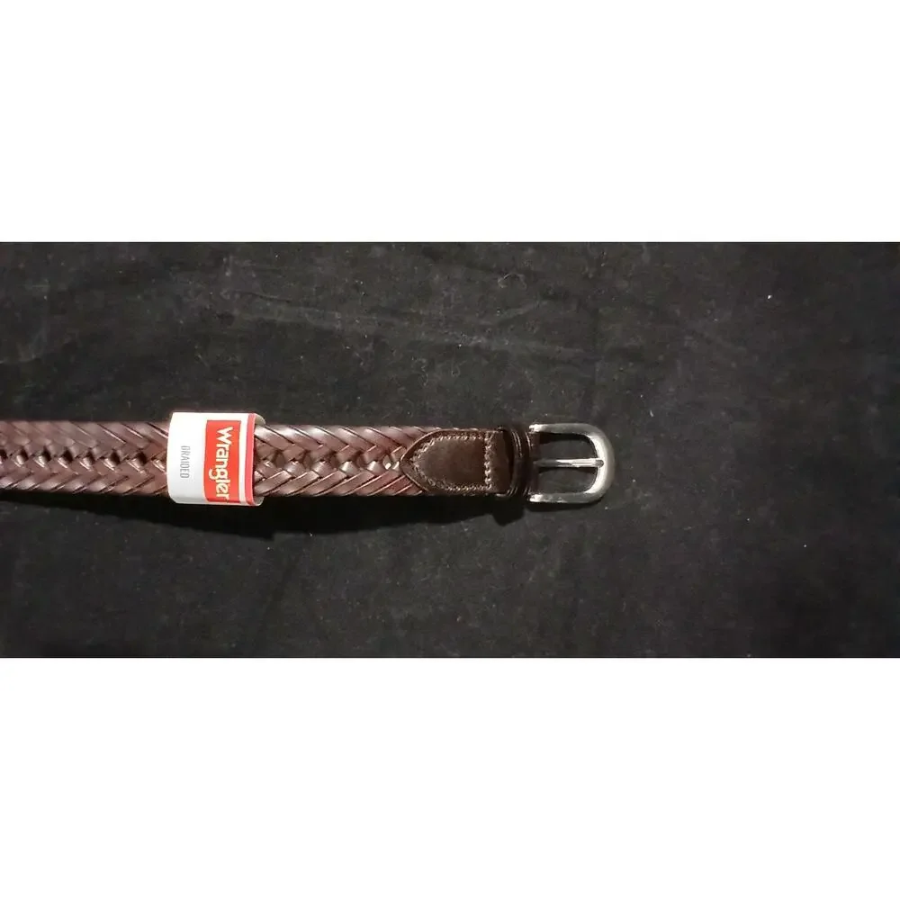 Wrangler Leather Braided Belt Size 48 Bonded Leather Dark Brown Chestnut